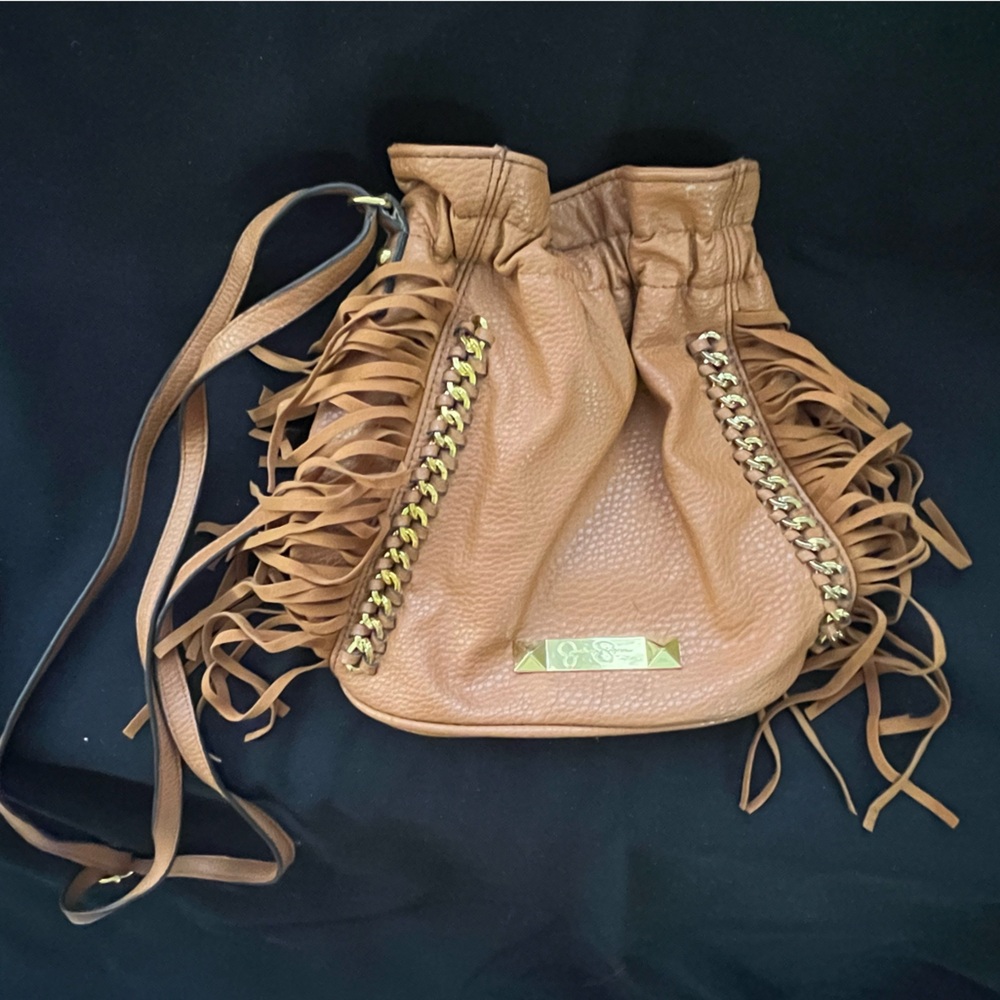 Jessica Simpson Fringed Tan Leather Crossbody Bag